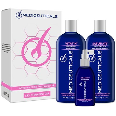 Набор для стимуляции роста волос у женщин, сухие волосы Mediceuticals For Women Kit Dry (Saturate 250 ml - Cellagen 125 ml - Vitatin 250 ml) 52010 фото
