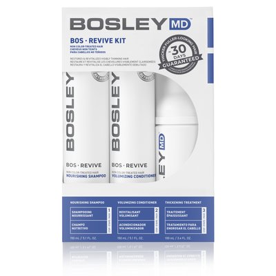 Набор для истонченных неокрашенных волос Bosley BOS Revive Kit (Шампунь 150 мл, кондиционер 150 мл, уход 100 мл) 31006 фото